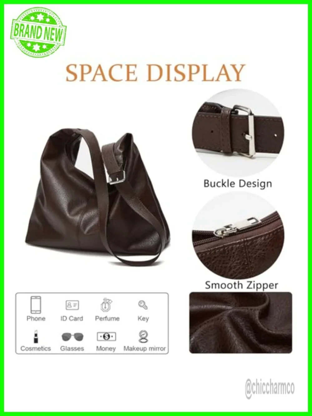 Large Hobo Bag Vegan Leather Shoulder Handbag Slouchy Tote Purse Travel